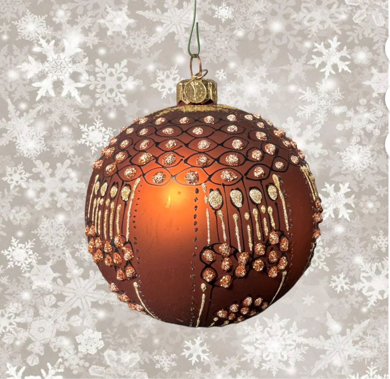 Dept 56 Poland 2003 Handcrafted Glass Christmas Ornament Copper Gold Glitter, 4” PLEASE NOTE: The first image is an artistic representation; all othe