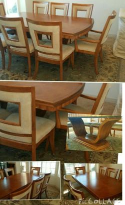 HIGH END DINING ROOM TABLE AND 8 CHAIRS
