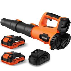 Leaf Blower, 21V Cordless Electric Blower with 2 2.0Ah Batteries and 1 Hour Fast Charger, Lightweight Leaf Blower for Patio Cleaning, Lawn Care, Blowi