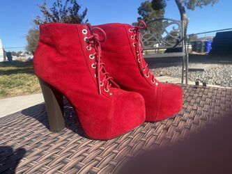 Red platform ankle boots