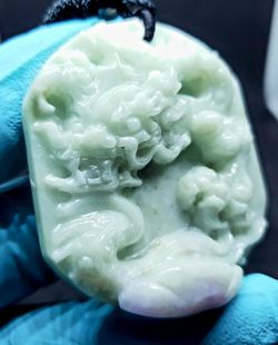 Burmese type A jadeite jade pendant Dragon. Certified.