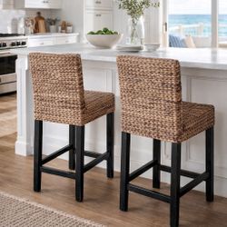 Wicker Counter Stools – Set of 2 | Natural Coastal Style  