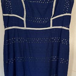 Julian Taylor Royal Blue Sleeveless Dress with White Trim