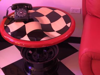 Two Checkered Flagged End Tables