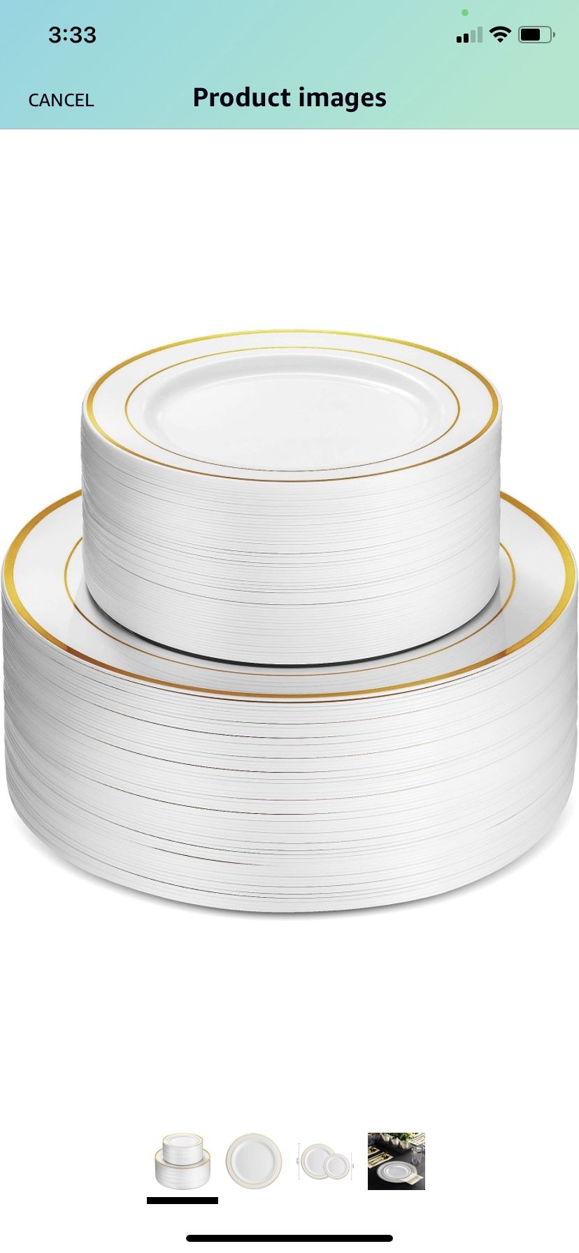 Munfix 100 Piece Plastic Party Plates White Gold Rim, 50 Premium Heavy Duty