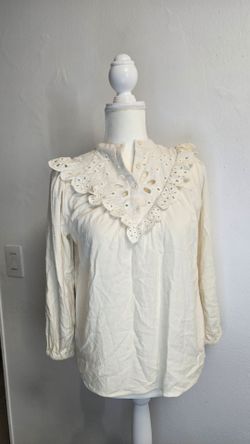 Madewell Eyelet Ruffle Bib Blouse Cream Ivory Long Sleeve Top XS