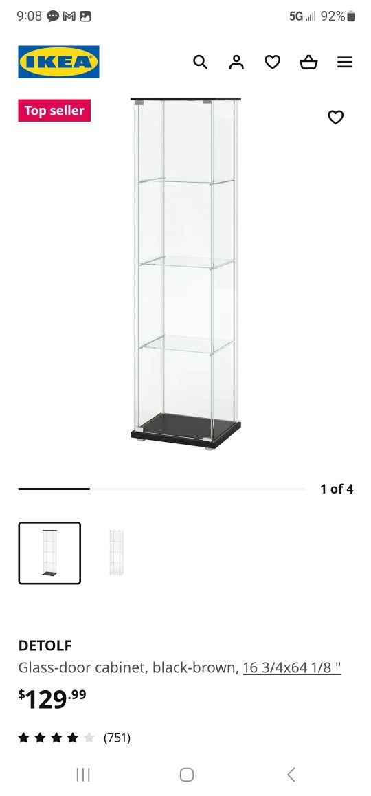 Ikea DETOLF Glass-door cabinet, black-brown, 16 3/4x64 1/8 