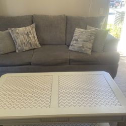 Gray Couches Pull Out Bed And Coffee Table And 2 Side Tables 