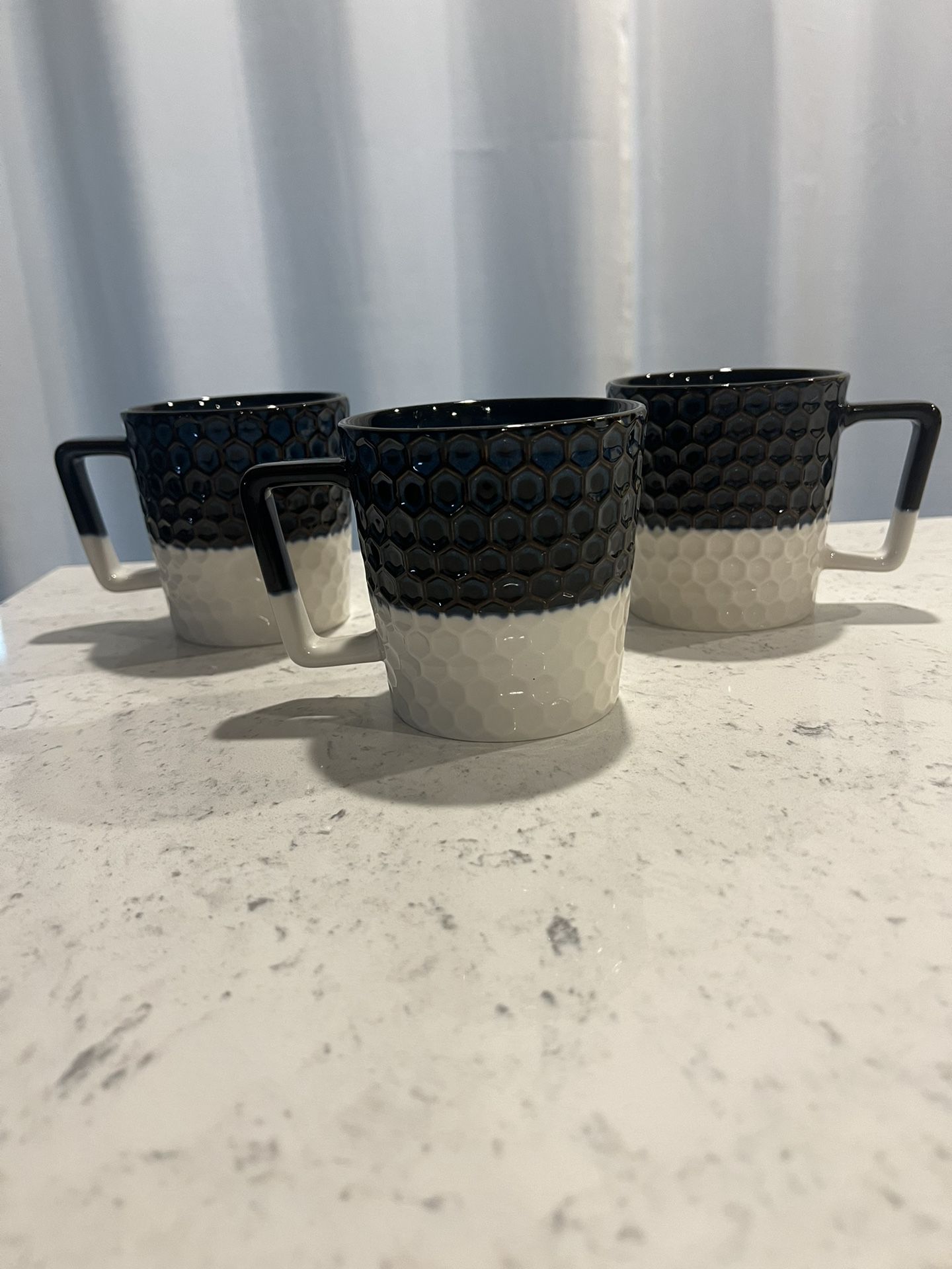 Starbucks 2017 Honeycomb Mermaid Siren Scales Anniversary Blue & White Ceramic Coffee Mugs - 3