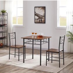 Retro Small Kitchen Dining Room Table Set and Chairs, Square Bistro Sets with 2 Chairs, 3-Piece Pub Dining Furniture, Wood Top for Breakfast Dinner Co