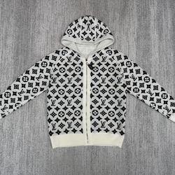 Louis Vuitton Double Sided Jacquard Zip White Hoodie Mens Medium