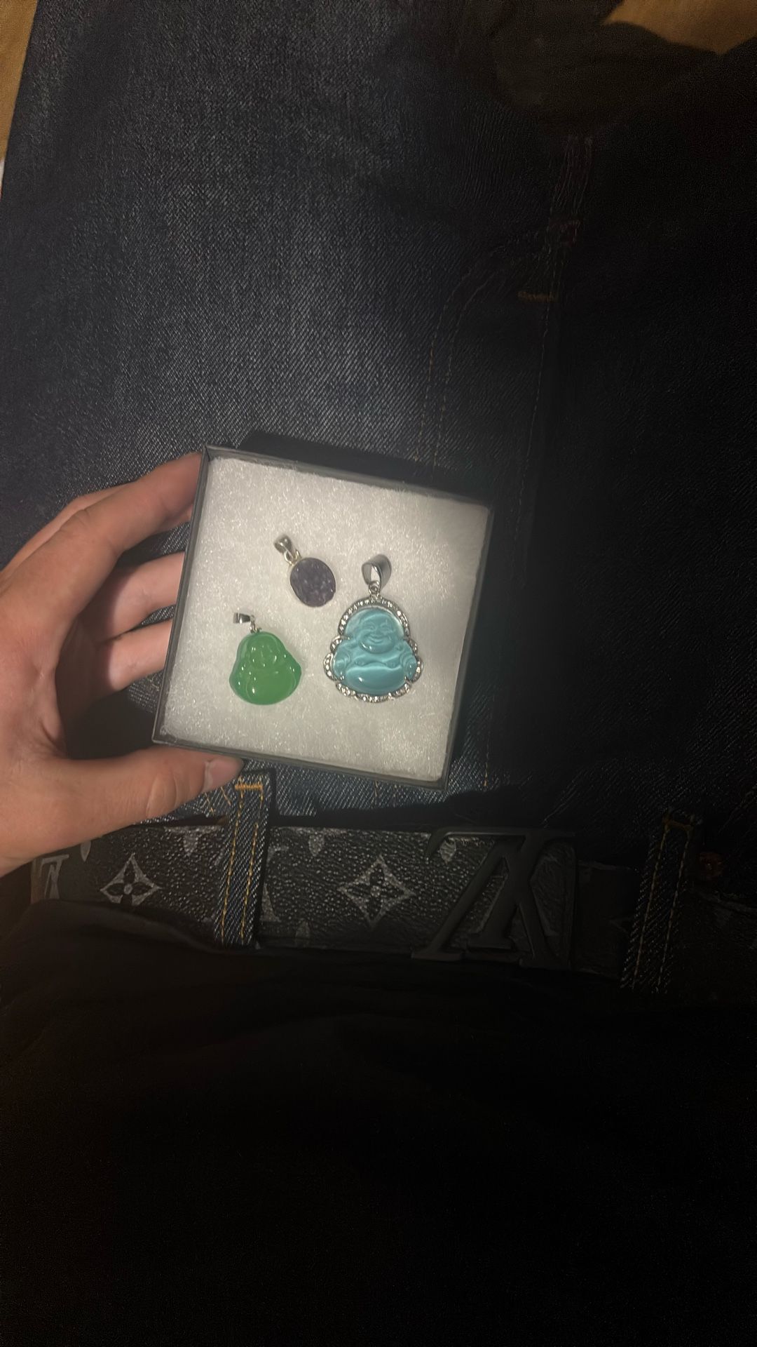 Buddha Pendant, Fully Silver and Emerald and Amethyst