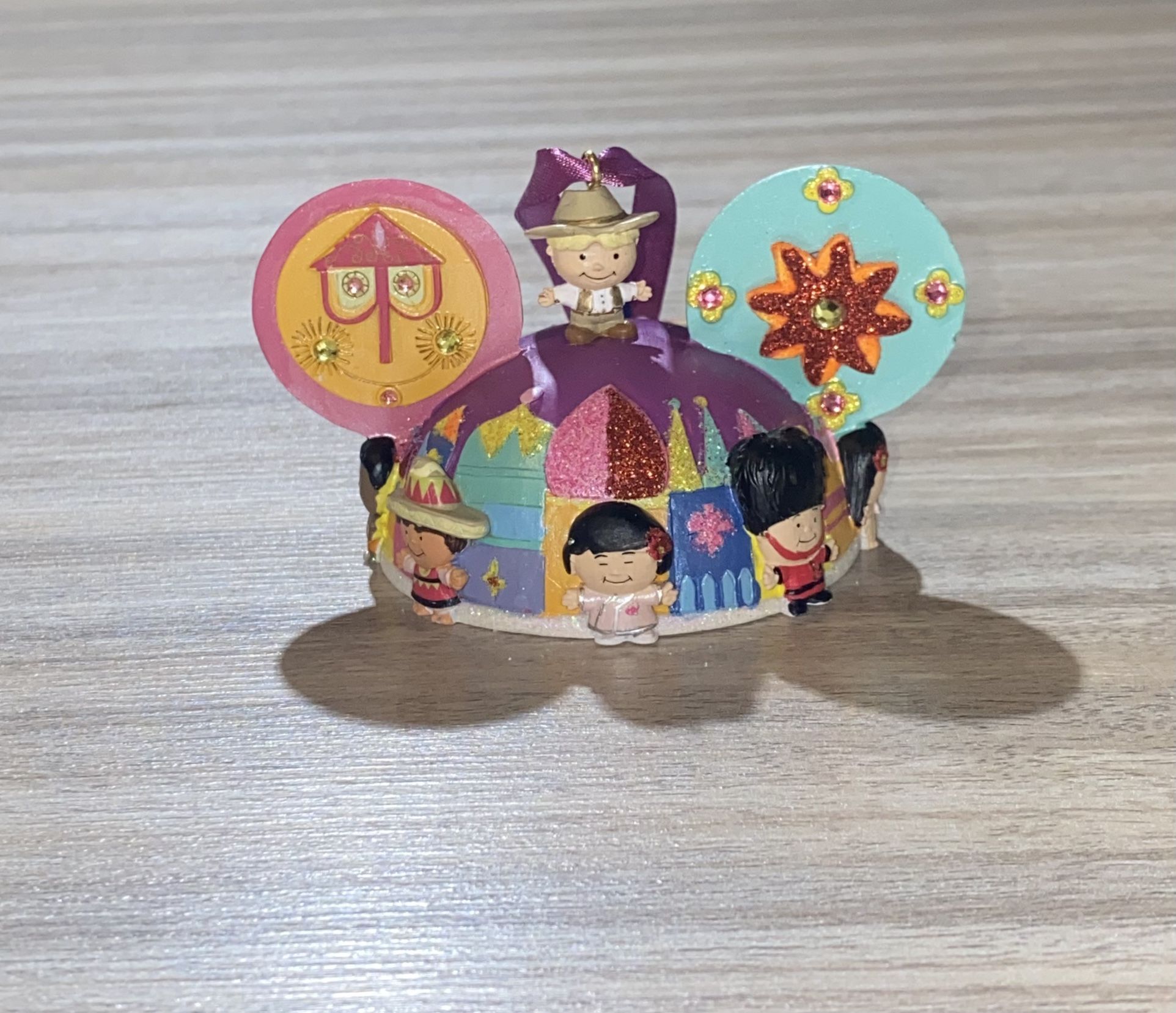 New Disney It’s A Small World Ornament Moving Ears Hand Painted Disneyland.