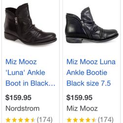 Leather Ankle Boots, Black, Size 8, Miz Mooz, Nordstrom 