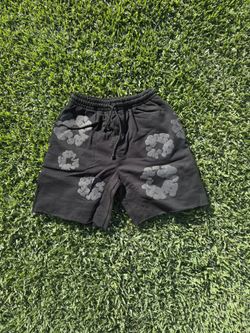 Black And Grey Denim Tear Shorts