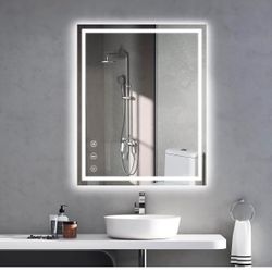 24x30 LED Bathroom Mirror, 30x24 Led Mirror for Bathroom with Front and Backlit, Lighted Bathroom Vanity Mirror for Wall, Anti-Fog, Dimmable, Memory F