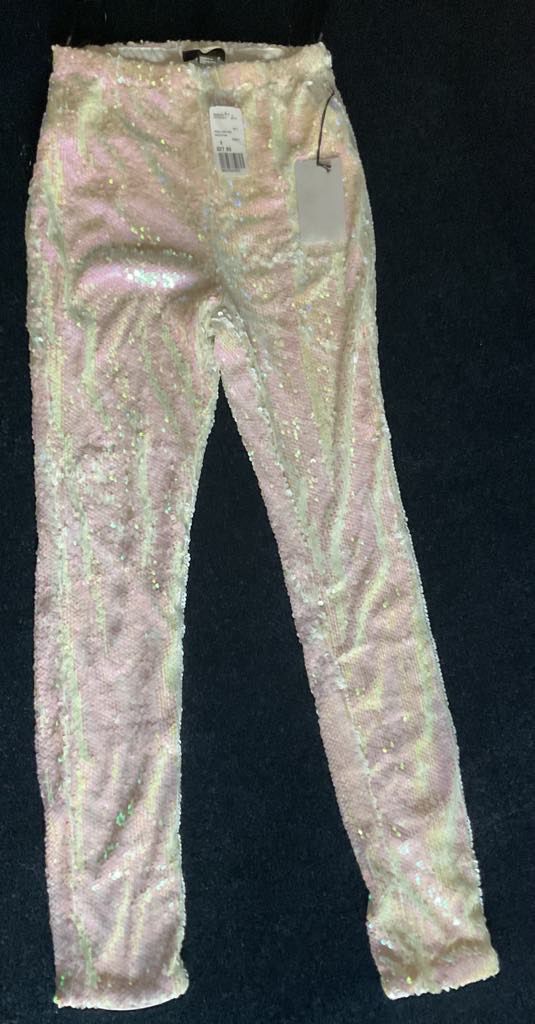 New Ladies White Sequin Pants-size Small