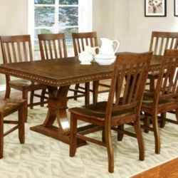 Brand New Dark Oak 9pc Dining Table Set