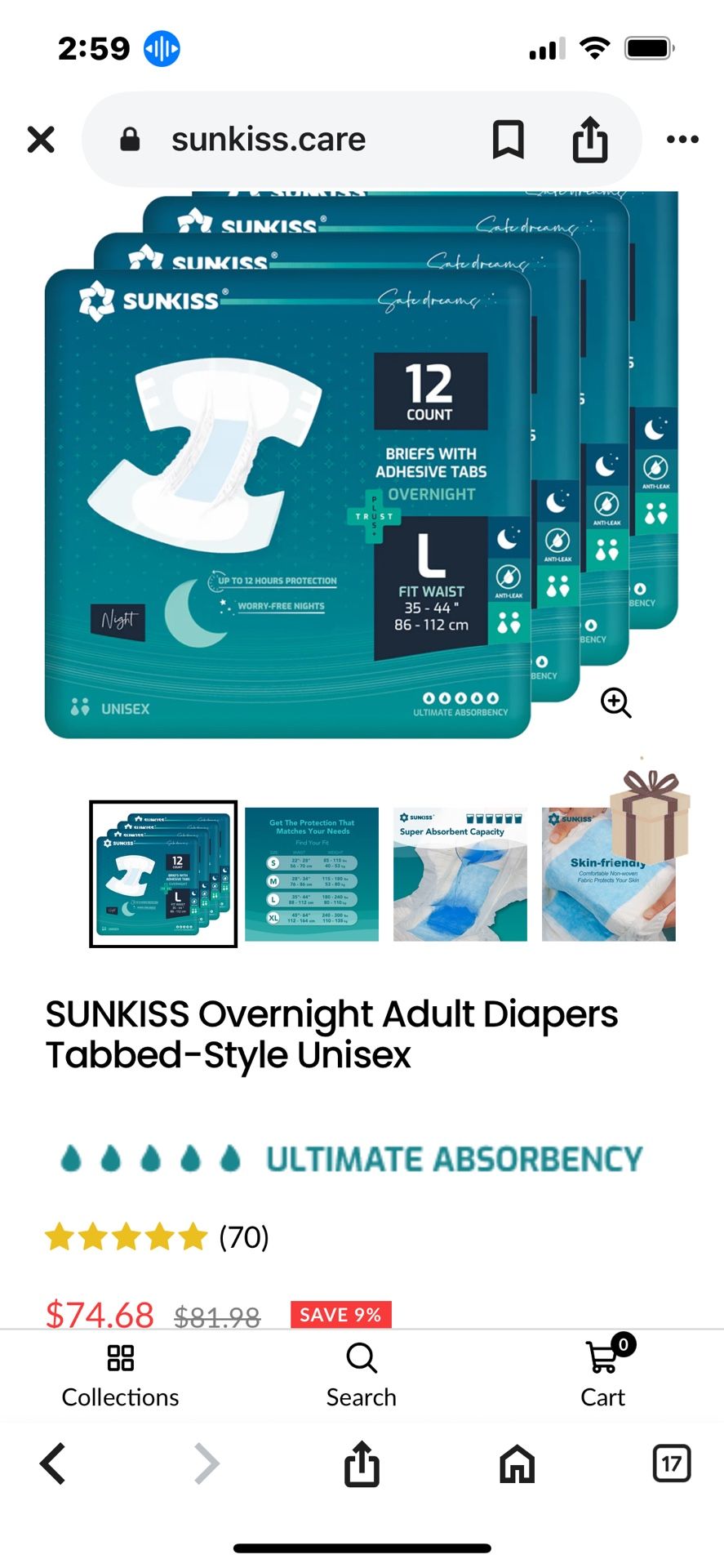 Sunkiss Adult Diapers 48 Ct Large