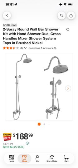 BWE 2-Spray Round Wall Bar Shower Kit Brushed Nickel
