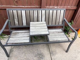 Outdoor Metal and Wood Bench with Center Table
