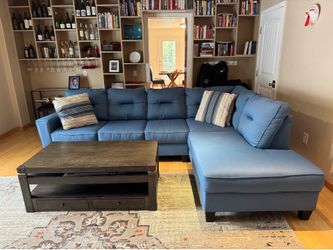 ASHLEY KIRWIN NUVELLA BLUE SECTIONAL COUCH WITH LOVE SEAT
