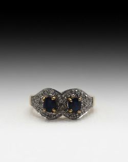 Vintage Double Halo Sapphire & Diamond 18k Yellow Gold Ring (3.2 dwt)