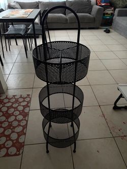3-Tier Black Metal Mesh Basket Stand