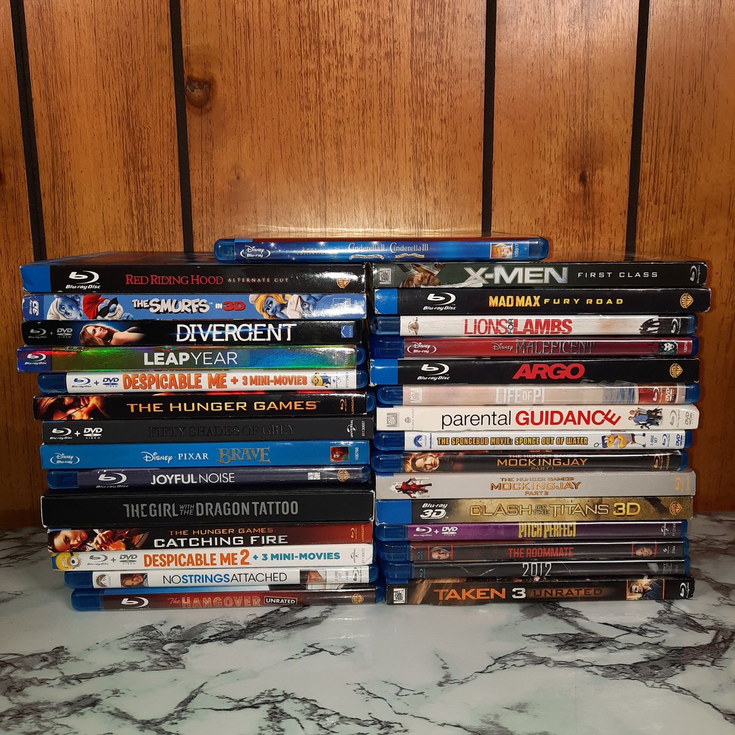 30 blu ray brave Cinderella xmen mockingjay smurfs and more movie lot