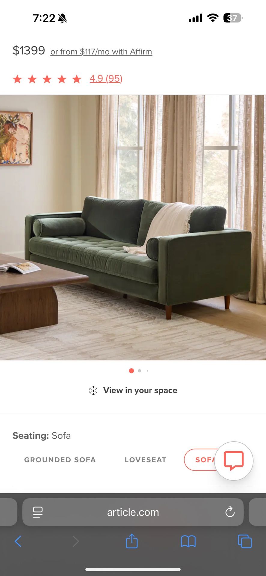2 Green Couches From Article