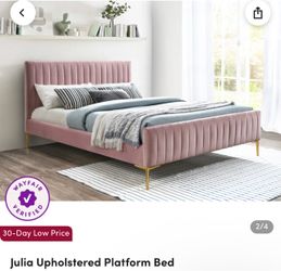 Queen Pink Velvet Upholstered Platform Bed