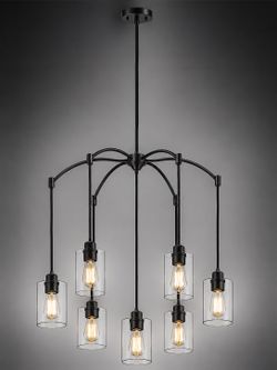 Modern 7-Light Chandelier with Clear Glass Shades – New