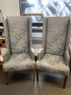 Pair Of Antique Asian Silk Jacquard Chairs