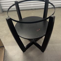 Tall Black Table With Glass Top With 4 Red Chairs