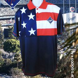 True Fan MLB Los Angeles Dodgers Patriotic USA Flag Polo Shirt Men's Size Large
