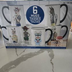 Hipster Animal Coffee Mugs 6pc