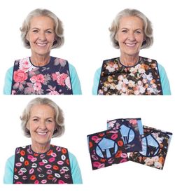 3 Pack Adult Bib for Eating Washable Reusable Waterproof Clothing Protector with Optional Crumb Catcher 29.5" x 19.3" Women
