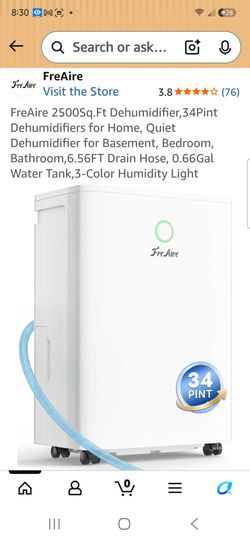 FreAire 34-Pint Dehumidifier 2500 Sq Ft