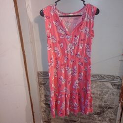 Coral Floral Sleeveless Summer Dress
