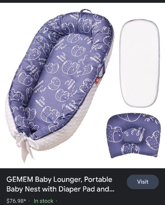 GEMEM Baby Lounger, Portable Baby Nest with Diaper Pad and Pillow, Cotton, Breathable, Soft Co-Sleeping Nest Bed, Newborn Essentials, Machine Washable