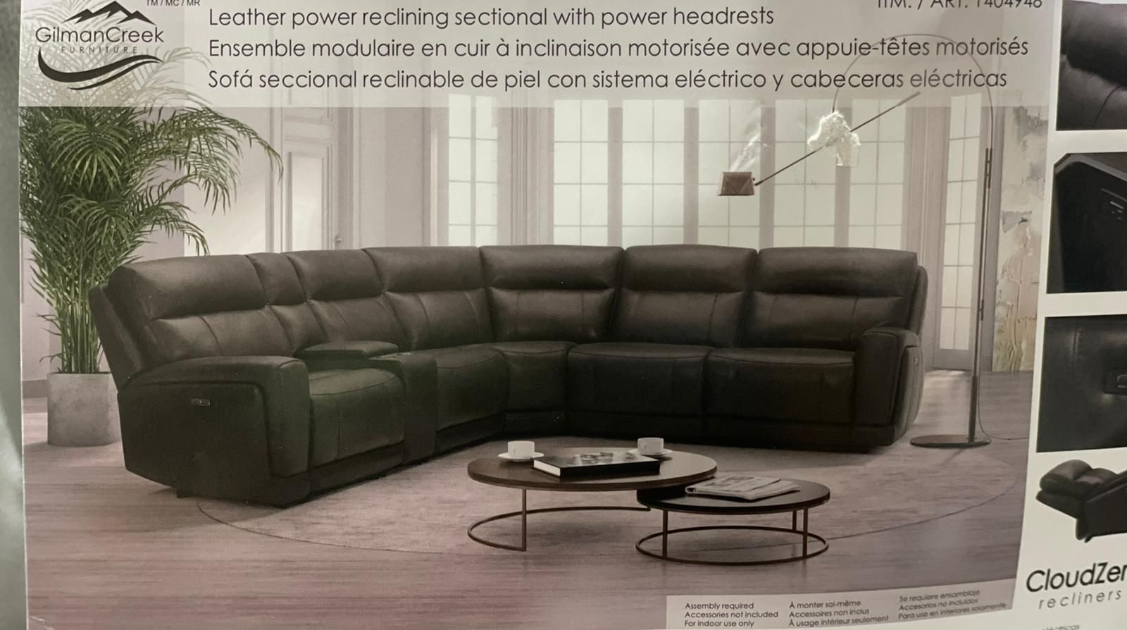 Gilman Creek Furniture Leather Power Reclining Sectional With Power Headrests