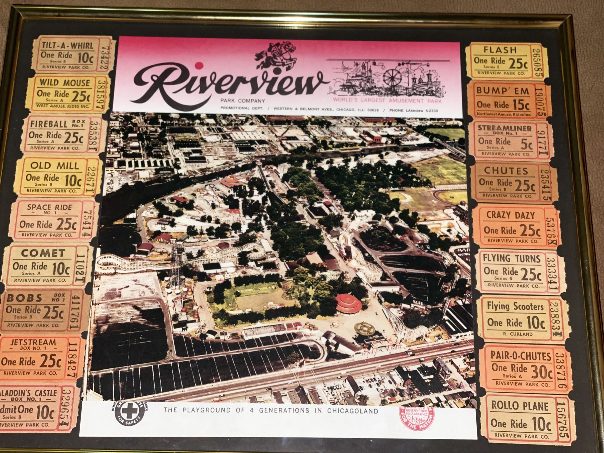Framed Tickets from Rides at Chicago’s Famed Riverview Amusement Park