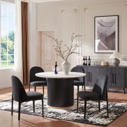 5-Pieces Dining Table Chairs Set with Imitation Marble Table Top - Black