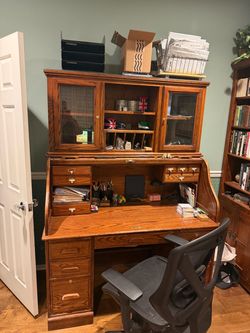 Oak Roll Top Desk with Hutch