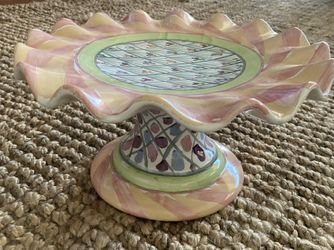Mackenzie-Childs 12” Hand Painted Fluted Cake Stand