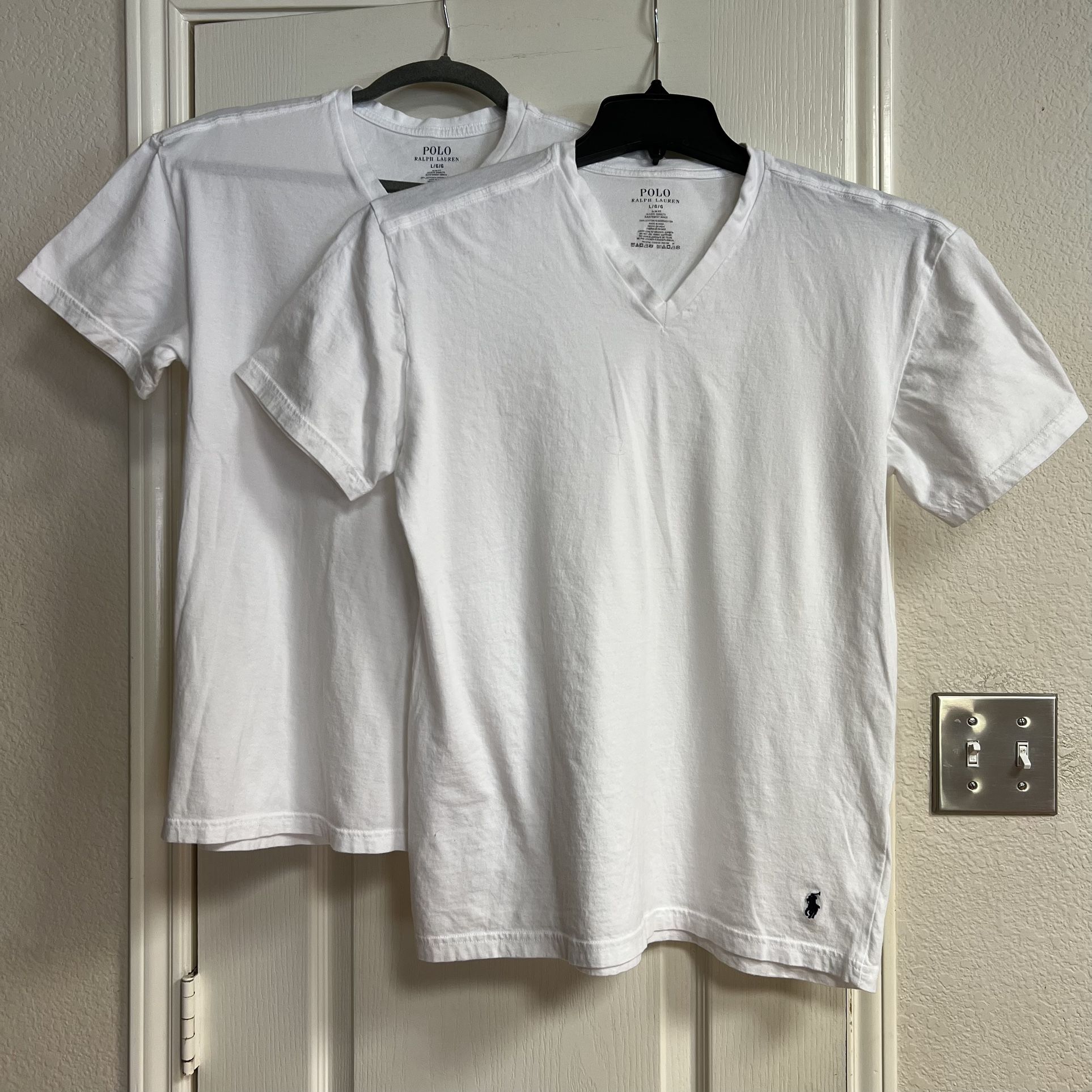 Mens Polo Ralph Lauren V-neck White T-shirts Slim fit Size Large Set of 2