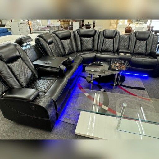 Black modern living room reclining sofa with led light 