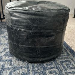 Round Black Leather Poof