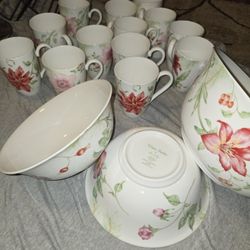 LENOX Winter Garden Serving Bowls And Cups Mugs