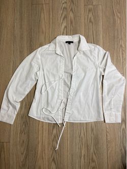 Moa Moa White Tie Front Long Sleeve Blouse Size M